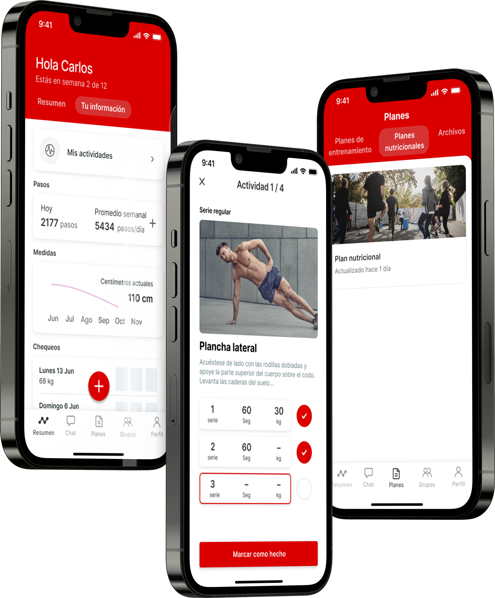 Un mockup de la app de coaching mostrando las funciones.